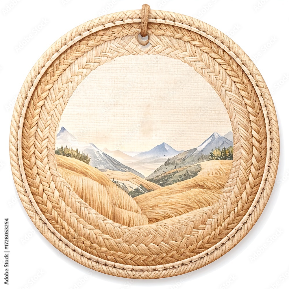 Obraz premium Round woven frame with landscape