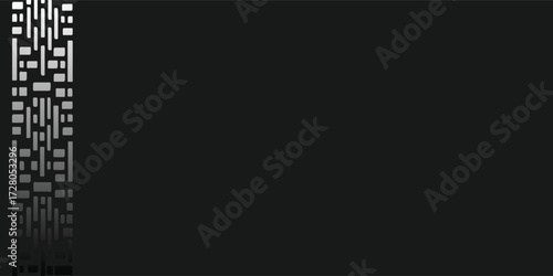 Abstract pattern of rectangles and lines in varying shades of gray on a dark background.