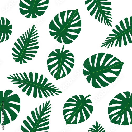 vector set of green leaves - Watercolor Tropical Leaves Seamless Pattern – Artistic Monstera and Palm Background