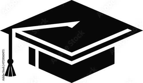 Stylish Graduation Cap Isometric Silhouette Vector