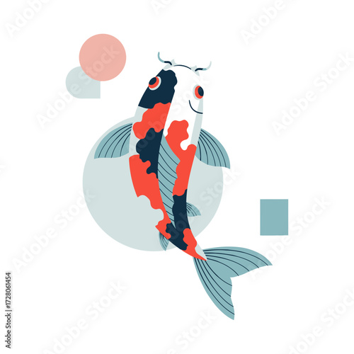 Stylized koi fish illustration with geometric shapes adding a modern touch and playful aesthetics
