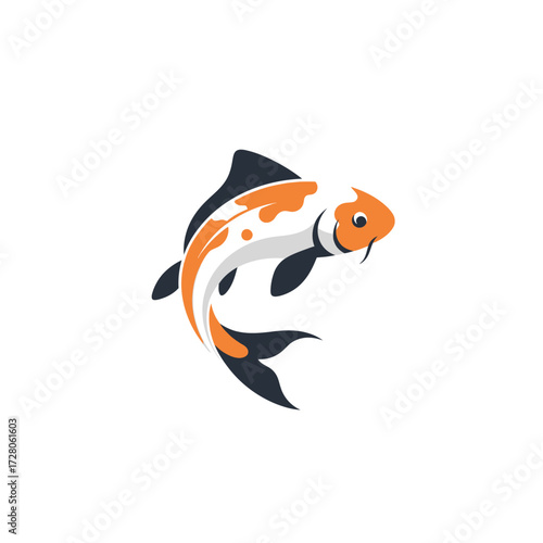 Elegant koi fish illustration with orange and white patterns and dark blue fins design