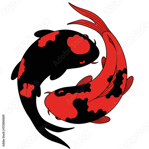 Yin Yang Koi: Balancing Harmony and Symbolic Duality in Japanese Art Illustration