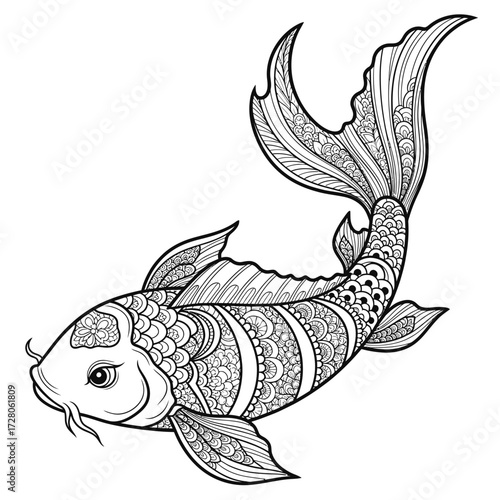 Intricate koi fish illustration showcasing detailed line work and creative patterns a captivating