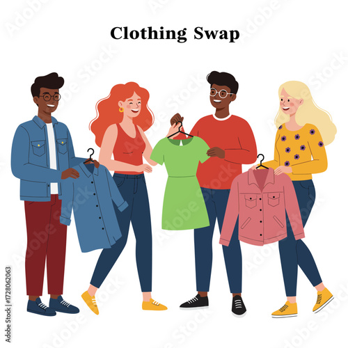 Clothing Swap Event Friends Exchanging Clothes and Fostering Sustainable Fashion