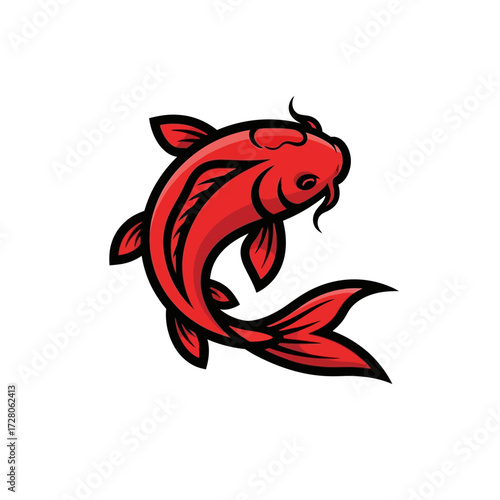 Elegant Red Koi Fish Illustration Symbolizing Good Fortune and Perseverance in Asian Culture