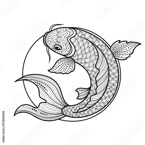Elegant Koi Fish Illustration: A Symbol of Perseverance and Good Fortune in Japanese Art