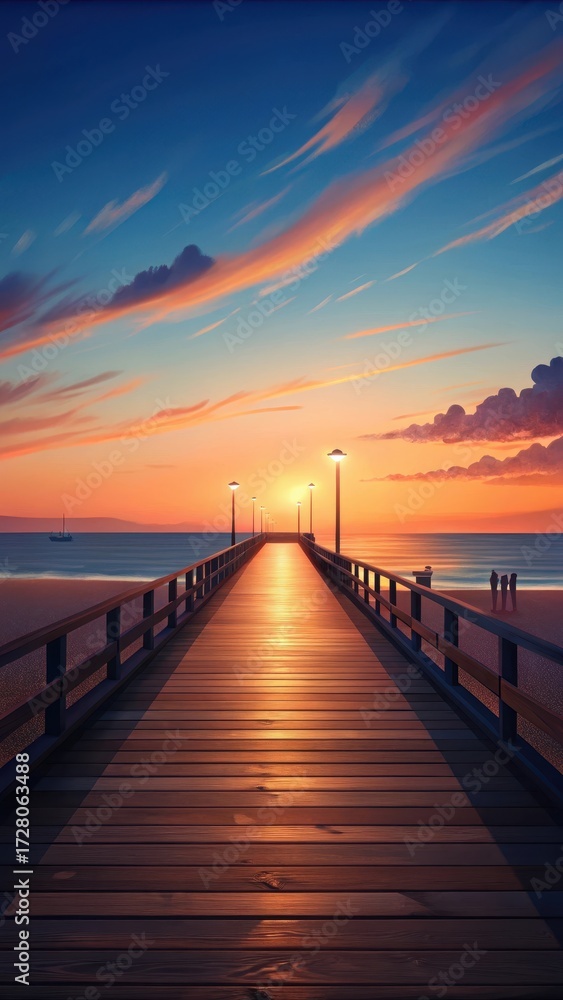 Fototapeta premium Beachside Boardwalk at Sunset