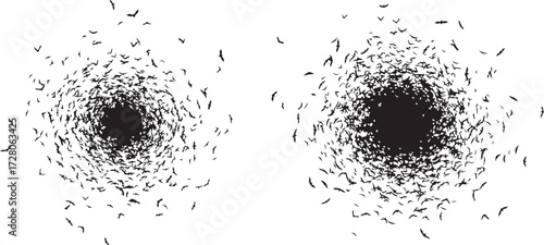 Swirling Silhouette of Bats on White Background