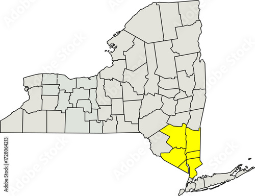 Detailed vector map of New York, USA, highlighting the Mid-Hudson Valley region for economic and transportation analysis.

