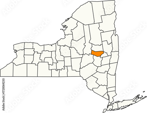 Detailed vector map of New York, USA, highlighting Montgomery County in the Mohawk Valley region.

