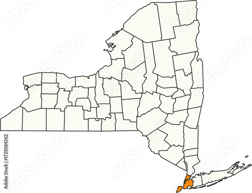 Detailed vector map of New York, USA, highlighting New York City for global business reports and analysis.

