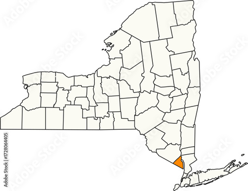 Detailed vector map of New York, USA, highlighting Rockland County, a dense NYC suburb.

