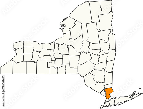 Detailed vector map of New York, USA, highlighting Westchester County, an affluent NYC suburb.


