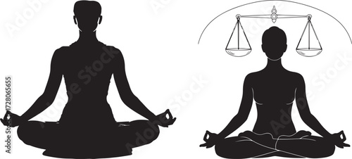 Meditating Figure with Balance Symbol Overhead