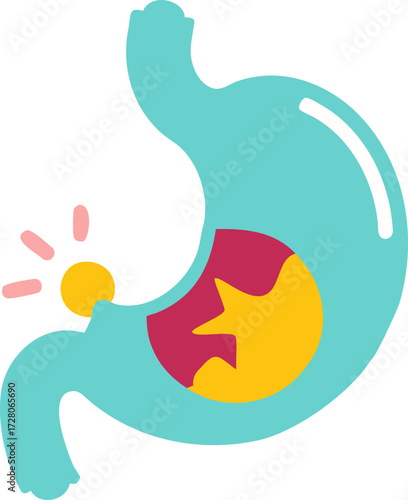 Colorful abstract stomach symbol with a pain indicator