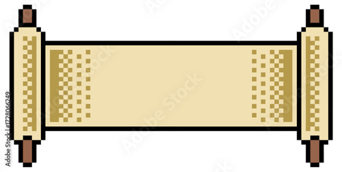 Pixel paper scroll vector. Perfect for documents, historical, and digital file themes. A modern, digital icon that merges a classic scroll with a pixelated, technology-inspired look.