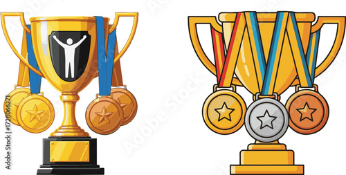 Golden Trophies with Medals