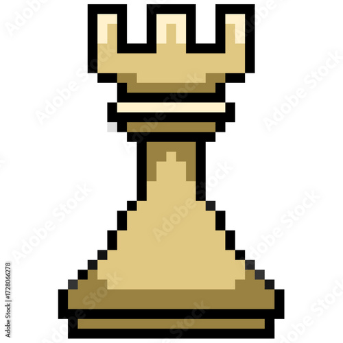 Pixel rook chess vector. Ideal for gaming, strategy, and intellectual themes. This modern, digital icon merges the classic chess piece with a pixelated, technology-inspired look.
