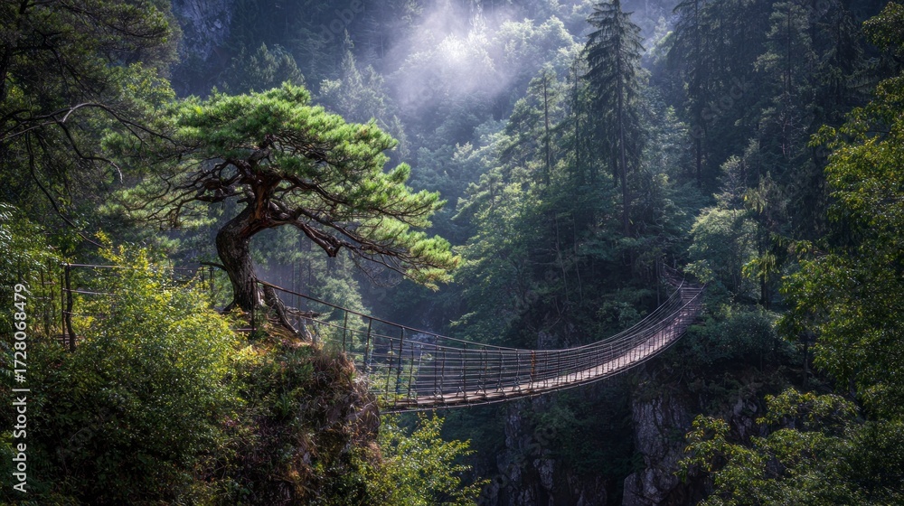 Fototapeta premium Forest suspension bridge scenic view