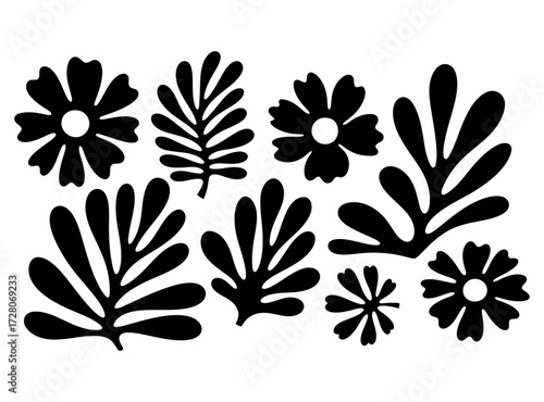 Monochrome floral and botanical silhouettes, perfect for design projects, vector illustration