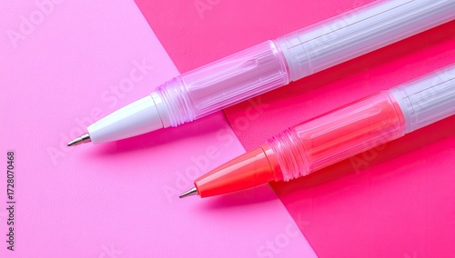 Two colorful pens on a pink background