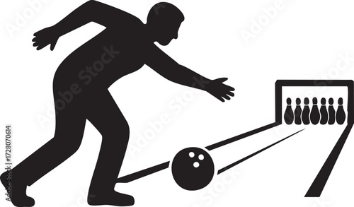 Bowler Rolling Ball Lane Silhouettes Vector Illustration