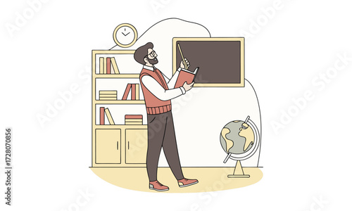 Male Teacher Writing on Blackboard