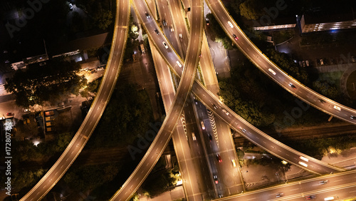 Billede på lærred Aerial photography of night scenes of urban roads
