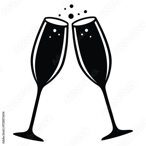 A black silhouette of a champagne toast