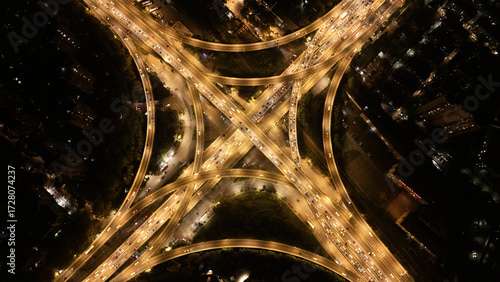 Cuadro en lienzo Aerial photography of urban traffic night scene
