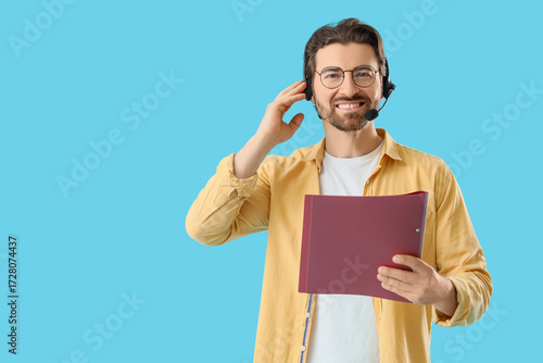 Male secretary in headset w...