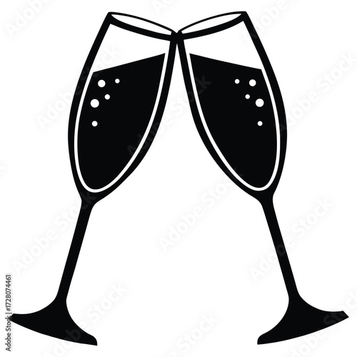 A black silhouette of a champagne toast