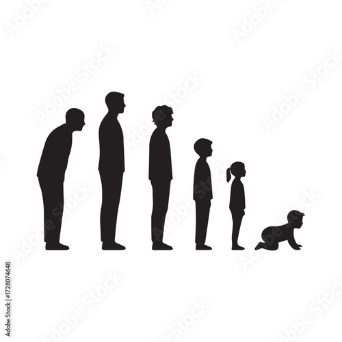 Silhouette of a man's life cycle, the concept of growth and life journey
