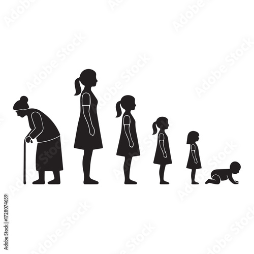 Silhouette of a woman's life cycle, the concept of growth and life journey