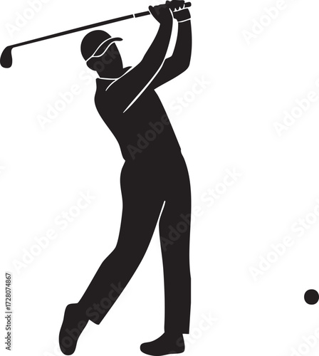 Golfer Silhouette Mid Swing Vector