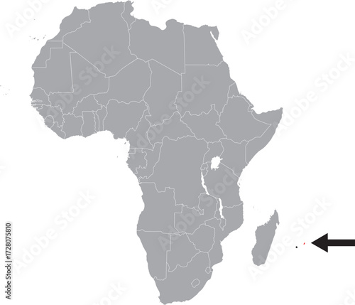 Mauritus on Africa Map Grey High Detailed