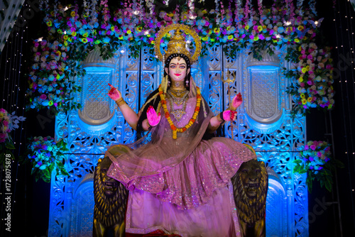Decorated beautiful idol of goddess durga