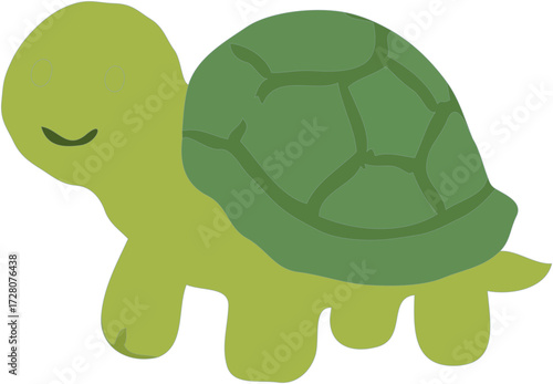 Cute cartoon turtle illustration with a light green shell and body, walking.
