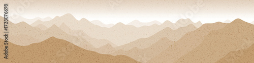 Sunrise in the mountains, sepia shades, retro effect, ridge gradients, vector illustration, panoramic view
