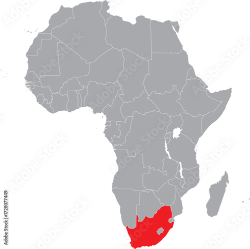 South Africa on Africa Map Grey High Detailed