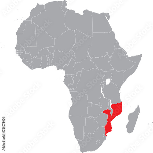 Mozambique on Africa Map Grey High Detailed