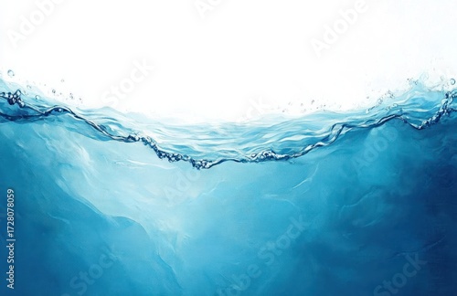 Wallpaper Mural Close-up view of clear blue water surface with small splashes and bubbles under bright light on white background Torontodigital.ca