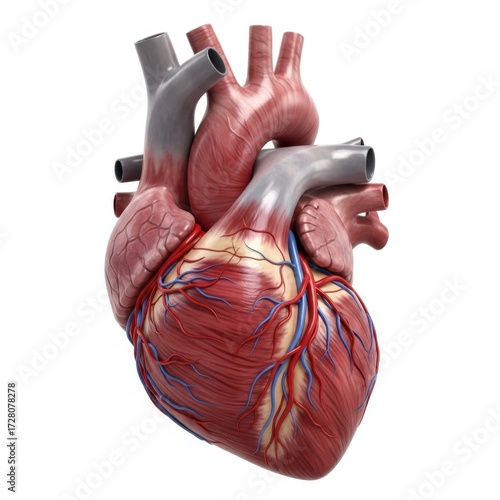 Wallpaper Mural Anatomical human heart model detailed view showing chambers and major vessels isolated on white background Torontodigital.ca