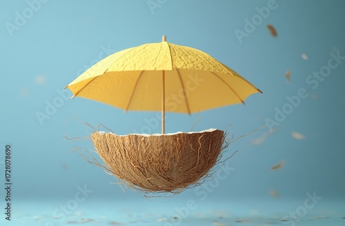 Wallpaper Mural Floating coconut shell with yellow umbrella Torontodigital.ca