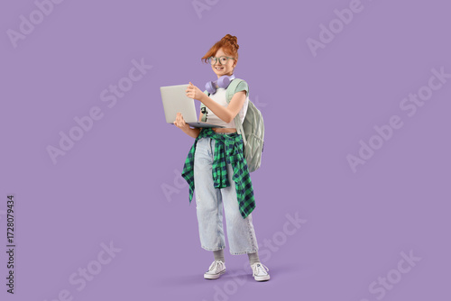 Cute schoolgirl with modern...