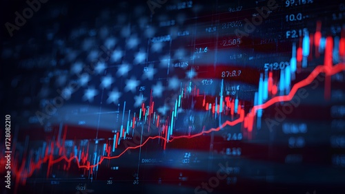 US Stock Market and American Flag – Finance and Economy Concept