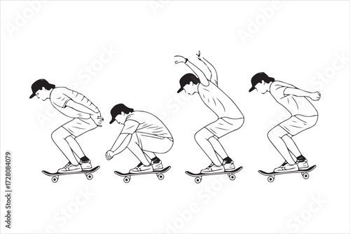 Skateboarding Silhouettes Performing Tricks