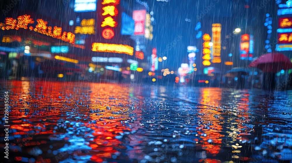 Obraz premium Raindrops reflecting city lights at night