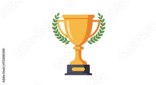 Golden trophy icon with laurel wreath, symbolizing victory, success, and achievement. Artistic vector illustration for championship awards and competitive excellence
